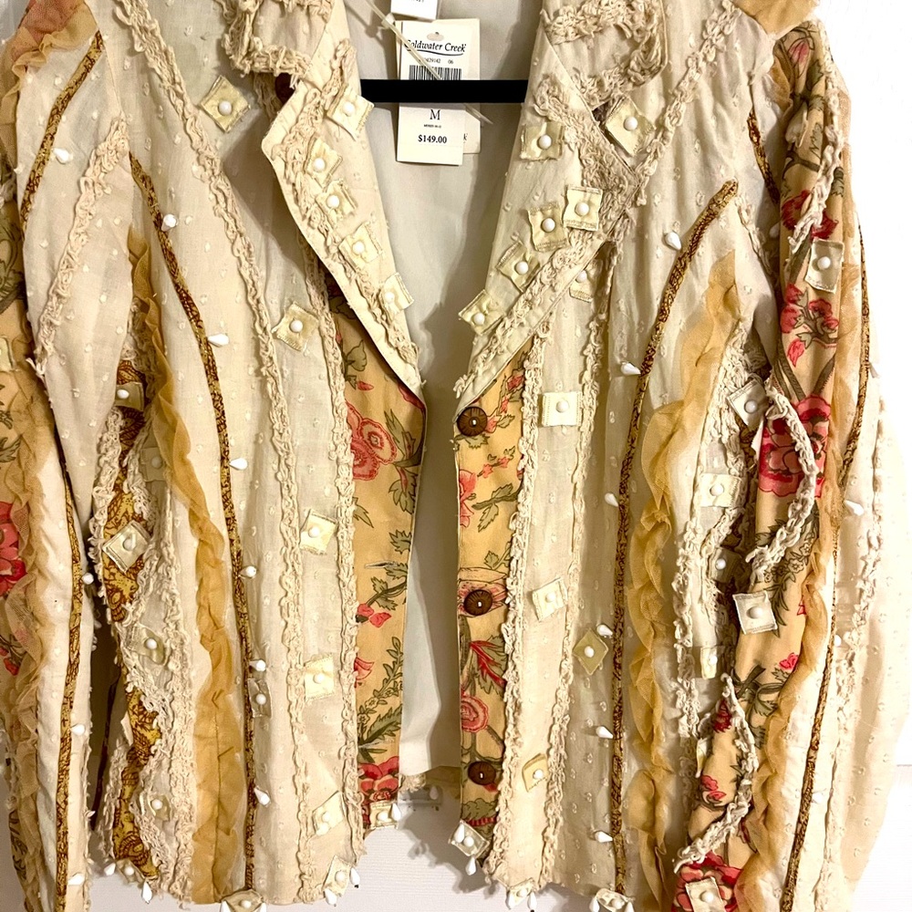 Coldwater Creek Cream and Rose Floral Beaded Blazer